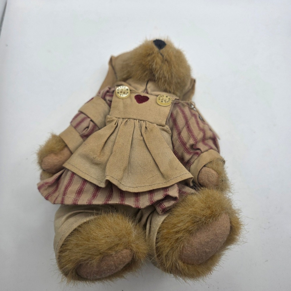 Boyds Collection Bailey Bear Plush 9199 Striped Dress Heart Tan Brown 90s Toy